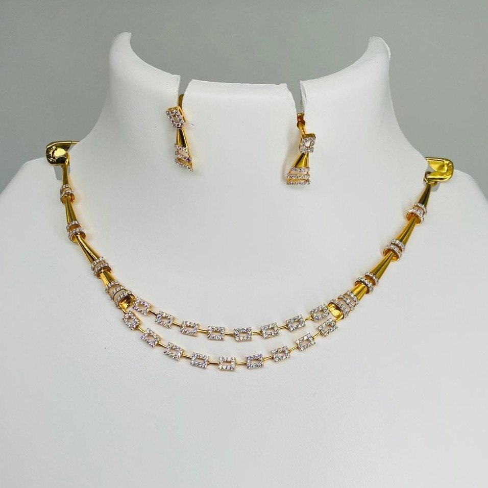 916 gold 2 line diamond necklace set